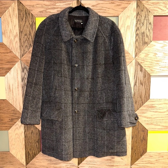 Mohair Wool Overcoat Mens Vtg Saks Fifth Avenue Glenn Plaid Made in Italy Sz 44
